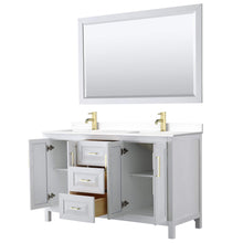 Load image into Gallery viewer, Wyndham Collection Vanity Wyndham Collection WCV252560DWGWCUNSM58 Daria 60 Inch Double Bathroom Vanity in White, White Cultured Marble Countertop, Undermount Square Sinks, 58 Inch Mirror, Brushed Gold Trim