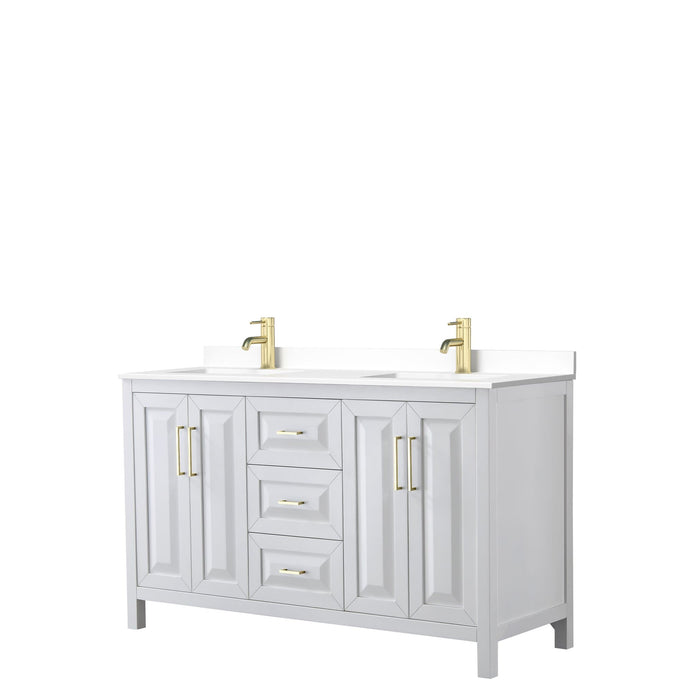 Wyndham Collection Vanity Wyndham Collection WCV252560DWGWCUNSMXX Daria 60 Inch Double Bathroom Vanity in White, White Cultured Marble Countertop, Undermount Square Sinks, Brushed Gold Trim