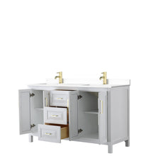 Load image into Gallery viewer, Wyndham Collection Vanity Wyndham Collection WCV252560DWGWCUNSMXX Daria 60 Inch Double Bathroom Vanity in White, White Cultured Marble Countertop, Undermount Square Sinks, Brushed Gold Trim