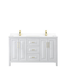 Load image into Gallery viewer, Wyndham Collection Vanity Wyndham Collection WCV252560DWGWCUNSMXX Daria 60 Inch Double Bathroom Vanity in White, White Cultured Marble Countertop, Undermount Square Sinks, Brushed Gold Trim