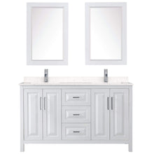 Load image into Gallery viewer, Wyndham Collection Vanity Wyndham Collection WCV252560DWHC2UNSM24 Daria 60 Inch Double Bathroom Vanity in White, Light-Vein Carrara Cultured Marble Countertop, Undermount Square Sinks, 24 Inch Mirrors