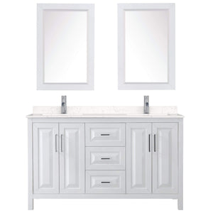 Wyndham Collection Vanity Wyndham Collection WCV252560DWHC2UNSM24 Daria 60 Inch Double Bathroom Vanity in White, Light-Vein Carrara Cultured Marble Countertop, Undermount Square Sinks, 24 Inch Mirrors