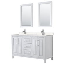 Load image into Gallery viewer, Wyndham Collection Vanity Wyndham Collection WCV252560DWHC2UNSM24 Daria 60 Inch Double Bathroom Vanity in White, Light-Vein Carrara Cultured Marble Countertop, Undermount Square Sinks, 24 Inch Mirrors