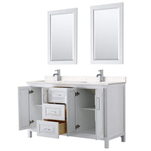 Load image into Gallery viewer, Wyndham Collection Vanity Wyndham Collection WCV252560DWHC2UNSM24 Daria 60 Inch Double Bathroom Vanity in White, Light-Vein Carrara Cultured Marble Countertop, Undermount Square Sinks, 24 Inch Mirrors