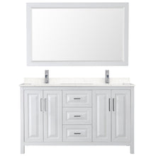 Load image into Gallery viewer, Wyndham Collection Vanity Wyndham Collection WCV252560DWHC2UNSM58 Daria 60 Inch Double Bathroom Vanity in White, Light-Vein Carrara Cultured Marble Countertop, Undermount Square Sinks, 58 Inch Mirror