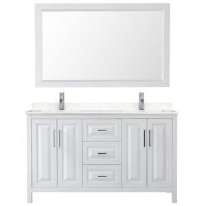 Wyndham Collection Vanity Wyndham Collection WCV252560DWHC2UNSM58 Daria 60 Inch Double Bathroom Vanity in White, Light-Vein Carrara Cultured Marble Countertop, Undermount Square Sinks, 58 Inch Mirror