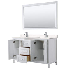 Load image into Gallery viewer, Wyndham Collection Vanity Wyndham Collection WCV252560DWHC2UNSM58 Daria 60 Inch Double Bathroom Vanity in White, Light-Vein Carrara Cultured Marble Countertop, Undermount Square Sinks, 58 Inch Mirror