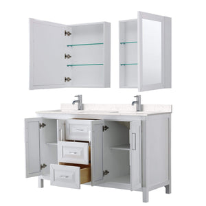 Wyndham Collection Vanity Wyndham Collection WCV252560DWHC2UNSMED Daria 60 Inch Double Bathroom Vanity in White, Light-Vein Carrara Cultured Marble Countertop, Undermount Square Sinks, Medicine Cabinets