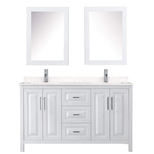 Wyndham Collection Vanity Wyndham Collection WCV252560DWHC2UNSMED Daria 60 Inch Double Bathroom Vanity in White, Light-Vein Carrara Cultured Marble Countertop, Undermount Square Sinks, Medicine Cabinets