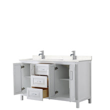 Load image into Gallery viewer, Wyndham Collection Vanity Wyndham Collection WCV252560DWHC2UNSMXX Daria 60 Inch Double Bathroom Vanity in White, Light-Vein Carrara Cultured Marble Countertop, Undermount Square Sinks, No Mirror