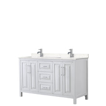 Load image into Gallery viewer, Wyndham Collection Vanity Wyndham Collection WCV252560DWHC2UNSMXX Daria 60 Inch Double Bathroom Vanity in White, Light-Vein Carrara Cultured Marble Countertop, Undermount Square Sinks, No Mirror