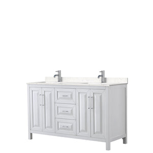 Wyndham Collection Vanity Wyndham Collection WCV252560DWHC2UNSMXX Daria 60 Inch Double Bathroom Vanity in White, Light-Vein Carrara Cultured Marble Countertop, Undermount Square Sinks, No Mirror