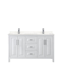 Load image into Gallery viewer, Wyndham Collection Vanity Wyndham Collection WCV252560DWHC2UNSMXX Daria 60 Inch Double Bathroom Vanity in White, Light-Vein Carrara Cultured Marble Countertop, Undermount Square Sinks, No Mirror