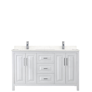 Wyndham Collection Vanity Wyndham Collection WCV252560DWHC2UNSMXX Daria 60 Inch Double Bathroom Vanity in White, Light-Vein Carrara Cultured Marble Countertop, Undermount Square Sinks, No Mirror