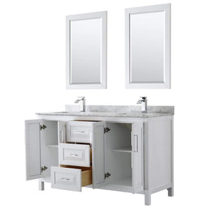 Wyndham Collection Vanity Wyndham Collection WCV252560DWHCMUNSM24 Daria 60 Inch Double Bathroom Vanity in White, White Carrara Marble Countertop, Undermount Square Sinks, and 24 Inch Mirrors