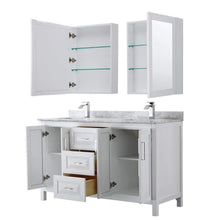 Load image into Gallery viewer, Wyndham Collection Vanity Wyndham Collection WCV252560DWHCMUNSMED Daria 60 Inch Double Bathroom Vanity in White, White Carrara Marble Countertop, Undermount Square Sinks, and Medicine Cabinets