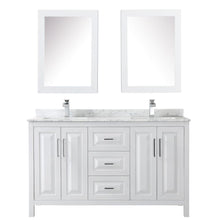 Load image into Gallery viewer, Wyndham Collection Vanity Wyndham Collection WCV252560DWHCMUNSMED Daria 60 Inch Double Bathroom Vanity in White, White Carrara Marble Countertop, Undermount Square Sinks, and Medicine Cabinets