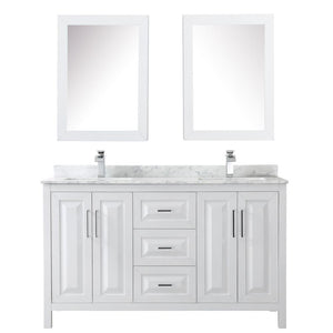 Wyndham Collection Vanity Wyndham Collection WCV252560DWHCMUNSMED Daria 60 Inch Double Bathroom Vanity in White, White Carrara Marble Countertop, Undermount Square Sinks, and Medicine Cabinets