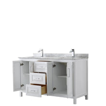 Load image into Gallery viewer, Wyndham Collection Vanity Wyndham Collection WCV252560DWHCMUNSMXX Daria 60 Inch Double Bathroom Vanity in White, White Carrara Marble Countertop, Undermount Square Sinks, and No Mirror