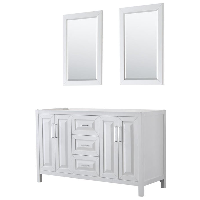 Wyndham Collection Vanity Wyndham Collection WCV252560DWHCXSXXM24 Daria 60 Inch Double Bathroom Vanity in White, No Countertop, No Sink, and 24 Inch Mirrors