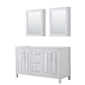 Wyndham Collection Vanity Wyndham Collection WCV252560DWHCXSXXMED Daria 60 Inch Double Bathroom Vanity in White, No Countertop, No Sink, and Medicine Cabinets