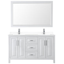 Load image into Gallery viewer, Wyndham Collection Vanity Wyndham Collection WCV252560DWHWCUNSM58 Daria 60 Inch Double Bathroom Vanity in White, White Cultured Marble Countertop, Undermount Square Sinks, 58 Inch Mirror