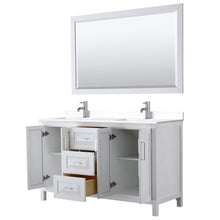 Load image into Gallery viewer, Wyndham Collection Vanity Wyndham Collection WCV252560DWHWCUNSM58 Daria 60 Inch Double Bathroom Vanity in White, White Cultured Marble Countertop, Undermount Square Sinks, 58 Inch Mirror