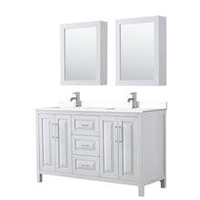 Load image into Gallery viewer, Wyndham Collection Vanity Wyndham Collection WCV252560DWHWCUNSMED Daria 60 Inch Double Bathroom Vanity in White, White Cultured Marble Countertop, Undermount Square Sinks, Medicine Cabinets
