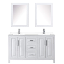Load image into Gallery viewer, Wyndham Collection Vanity Wyndham Collection WCV252560DWHWCUNSMED Daria 60 Inch Double Bathroom Vanity in White, White Cultured Marble Countertop, Undermount Square Sinks, Medicine Cabinets