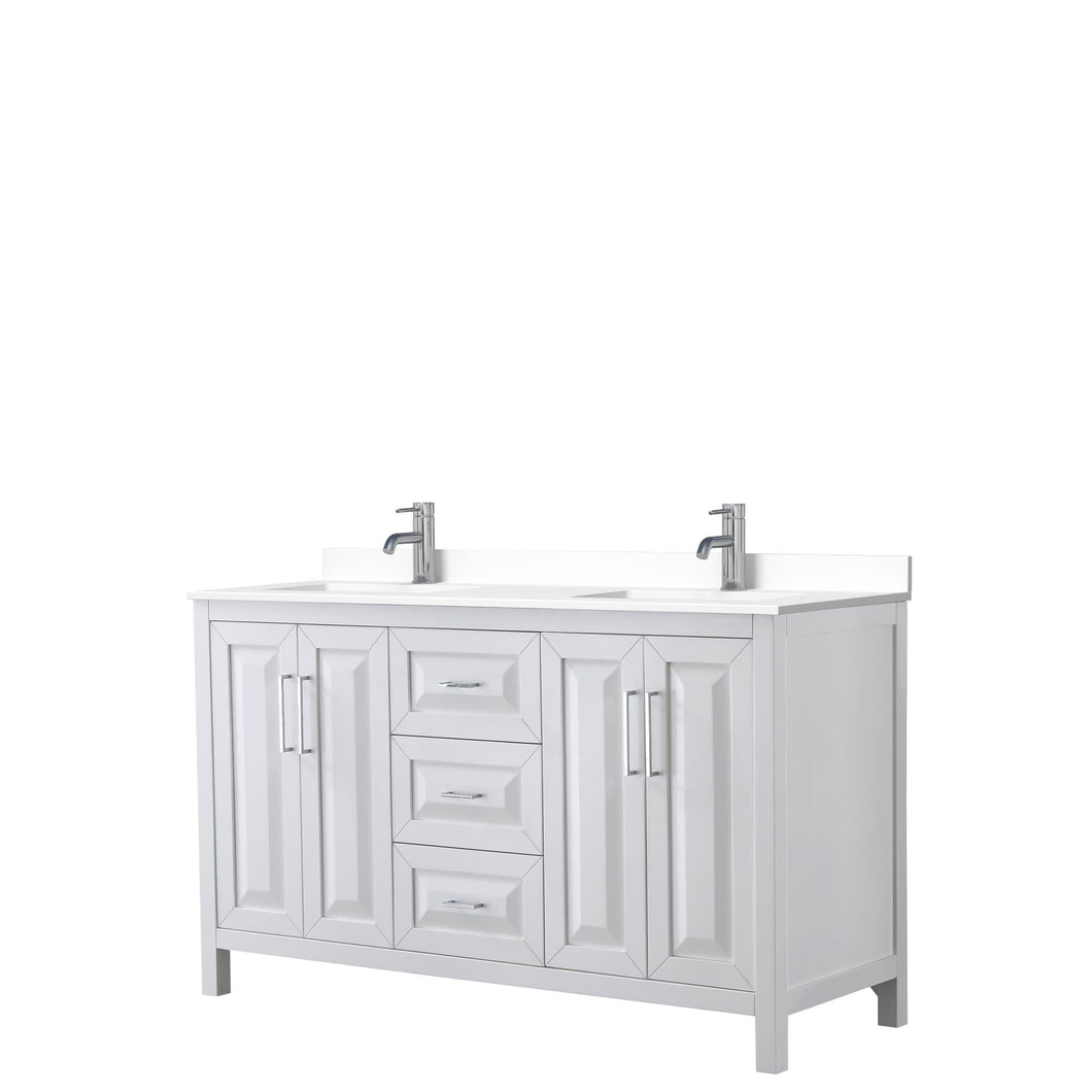 Wyndham Collection Vanity Wyndham Collection WCV252560DWHWCUNSMXX Daria 60 Inch Double Bathroom Vanity in White, White Cultured Marble Countertop, Undermount Square Sinks, No Mirror