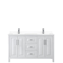 Load image into Gallery viewer, Wyndham Collection Vanity Wyndham Collection WCV252560DWHWCUNSMXX Daria 60 Inch Double Bathroom Vanity in White, White Cultured Marble Countertop, Undermount Square Sinks, No Mirror