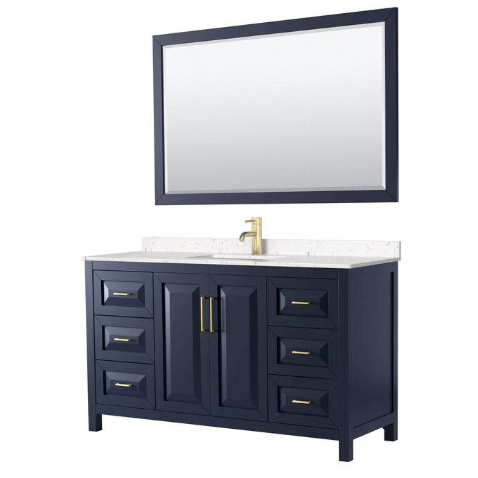 Wyndham Collection Vanity Wyndham Collection WCV252560SBLC2UNSM58 Daria 60 Inch Single Bathroom Vanity in Dark Blue, Light-Vein Carrara Cultured Marble Countertop, Undermount Square Sink, 58 Inch Mirror