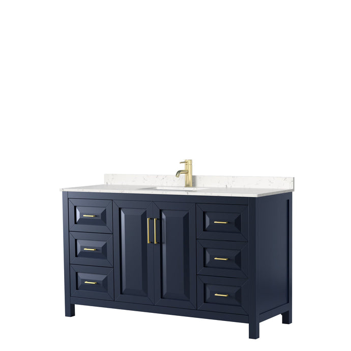 Wyndham Collection Vanity Wyndham Collection WCV252560SBLC2UNSMXX Daria 60 Inch Single Bathroom Vanity in Dark Blue, Light-Vein Carrara Cultured Marble Countertop, Undermount Square Sink, No Mirror