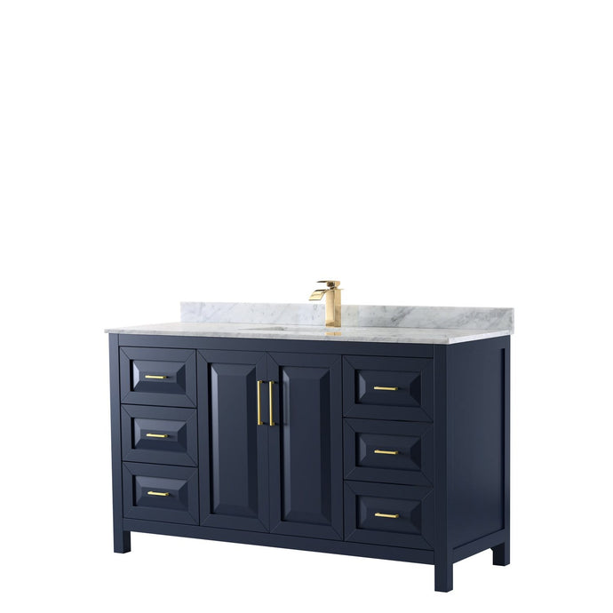 Wyndham Collection Vanity Wyndham Collection WCV252560SBLCMUNSMXX Daria 60 Inch Single Bathroom Vanity in Dark Blue, White Carrara Marble Countertop, Undermount Square Sink, No Mirror