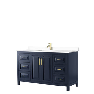 Wyndham Collection Vanity Wyndham Collection WCV252560SBLWCUNSMXX Daria 60 Inch Single Bathroom Vanity in Dark Blue, White Cultured Marble Countertop, Undermount Square Sink, No Mirror