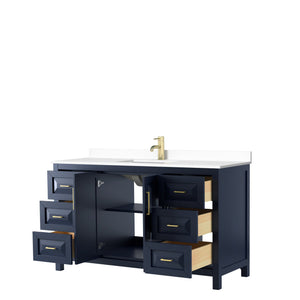 Wyndham Collection Vanity Wyndham Collection WCV252560SBLWCUNSMXX Daria 60 Inch Single Bathroom Vanity in Dark Blue, White Cultured Marble Countertop, Undermount Square Sink, No Mirror