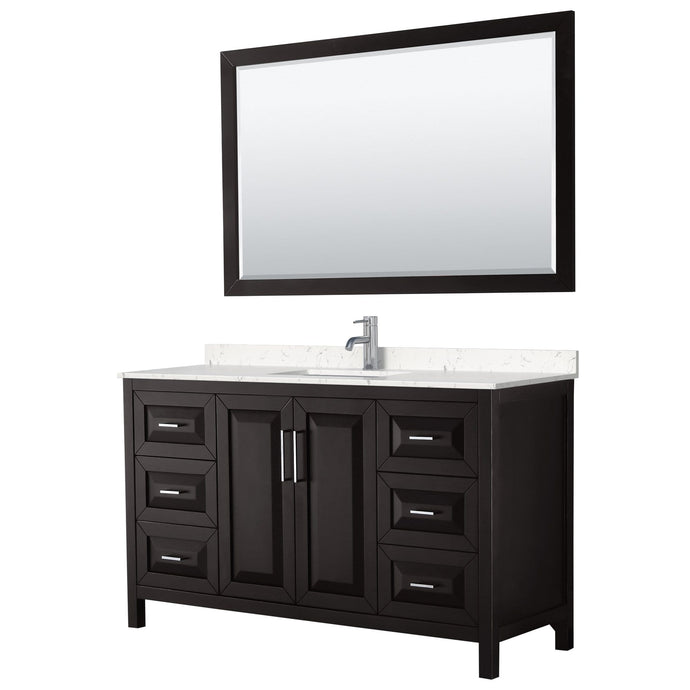 Wyndham Collection Vanity Wyndham Collection WCV252560SDEC2UNSM58 Daria 60 Inch Single Bathroom Vanity in Dark Espresso, Light-Vein Carrara Cultured Marble Countertop, Undermount Square Sink, 58 Inch Mirror