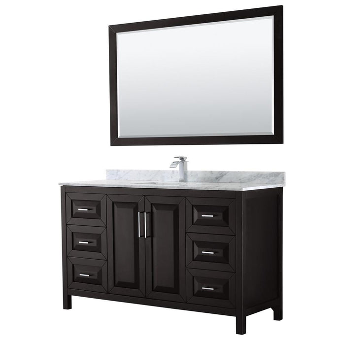 Wyndham Collection Vanity Wyndham Collection WCV252560SDECMUNSM58 Daria 60 Inch Single Bathroom Vanity in Dark Espresso, White Carrara Marble Countertop, Undermount Square Sink, and 58 Inch Mirror