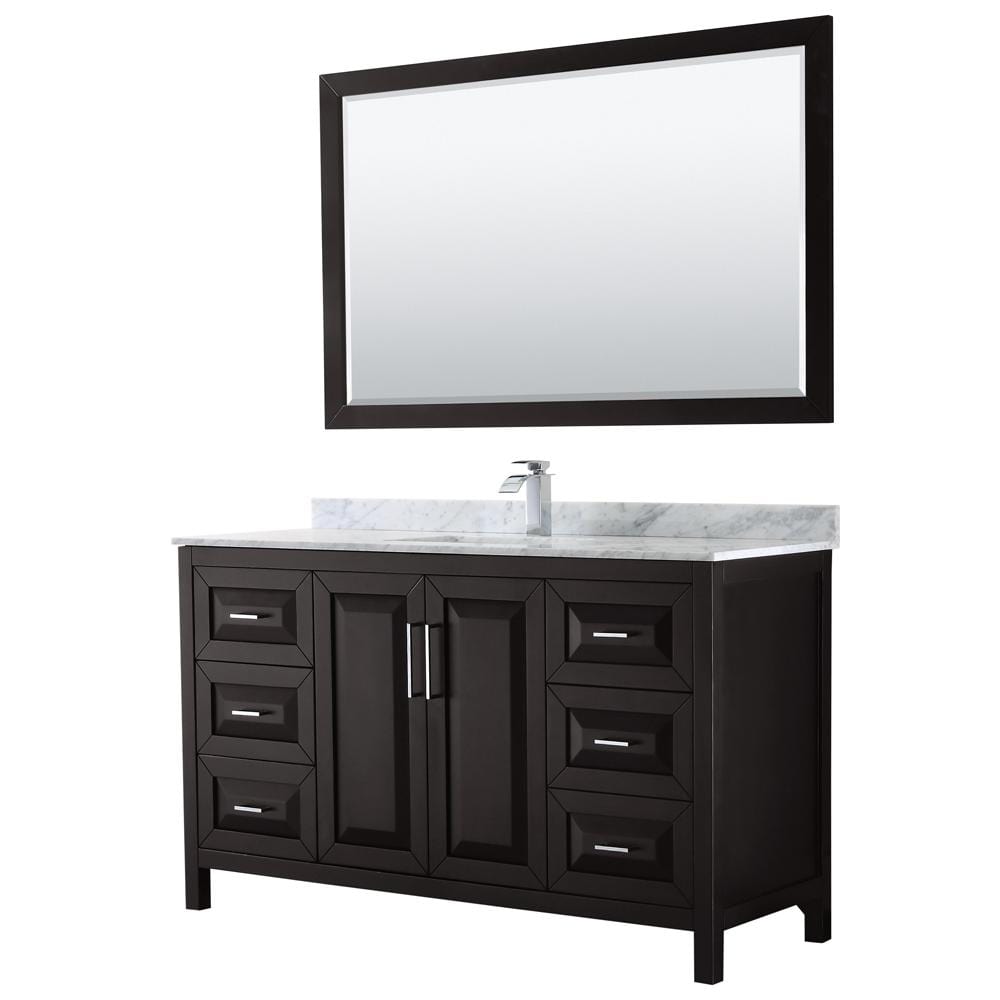 Wyndham Collection Vanity Wyndham Collection WCV252560SDECMUNSM58 Daria 60 Inch Single Bathroom Vanity in Dark Espresso, White Carrara Marble Countertop, Undermount Square Sink, and 58 Inch Mirror