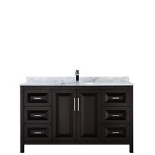 Load image into Gallery viewer, Wyndham Collection Vanity Wyndham Collection WCV252560SDECMUNSMXX Daria 60 Inch Single Bathroom Vanity in Dark Espresso, White Carrara Marble Countertop, Undermount Square Sink, and No Mirror