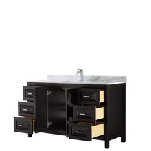Load image into Gallery viewer, Wyndham Collection Vanity Wyndham Collection WCV252560SDECMUNSMXX Daria 60 Inch Single Bathroom Vanity in Dark Espresso, White Carrara Marble Countertop, Undermount Square Sink, and No Mirror