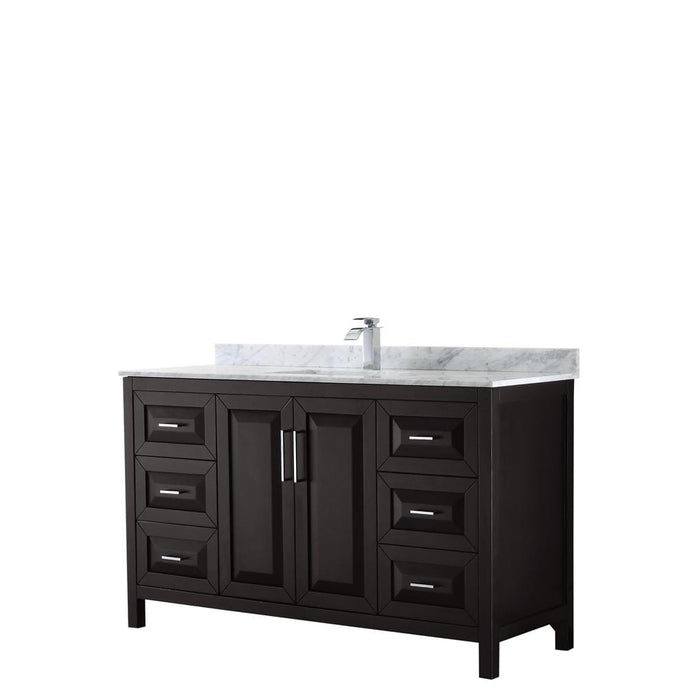 Wyndham Collection Vanity Wyndham Collection WCV252560SDECMUNSMXX Daria 60 Inch Single Bathroom Vanity in Dark Espresso, White Carrara Marble Countertop, Undermount Square Sink, and No Mirror