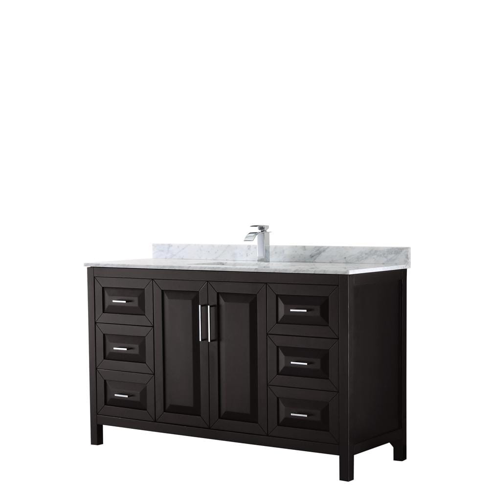 Wyndham Collection Vanity Wyndham Collection WCV252560SDECMUNSMXX Daria 60 Inch Single Bathroom Vanity in Dark Espresso, White Carrara Marble Countertop, Undermount Square Sink, and No Mirror