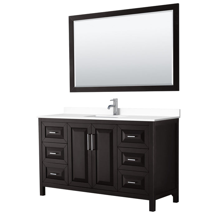 Wyndham Collection Vanity Wyndham Collection WCV252560SDEWCUNSM58 Daria 60 Inch Single Bathroom Vanity in Dark Espresso, White Cultured Marble Countertop, Undermount Square Sink, 58 Inch Mirror