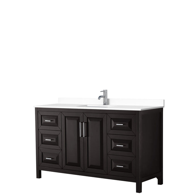 Wyndham Collection Vanity Wyndham Collection WCV252560SDEWCUNSMXX Daria 60 Inch Single Bathroom Vanity in Dark Espresso, White Cultured Marble Countertop, Undermount Square Sink, No Mirror