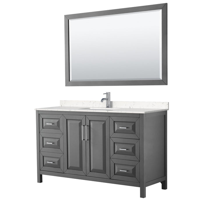 Wyndham Collection Vanity Wyndham Collection WCV252560SKGC2UNSM58 Daria 60 Inch Single Bathroom Vanity in Dark Gray, Light-Vein Carrara Cultured Marble Countertop, Undermount Square Sink, 58 Inch Mirror