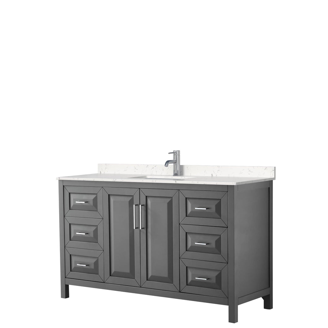 Wyndham Collection Vanity Wyndham Collection WCV252560SKGC2UNSMXX Daria 60 Inch Single Bathroom Vanity in Dark Gray, Light-Vein Carrara Cultured Marble Countertop, Undermount Square Sink, No Mirror