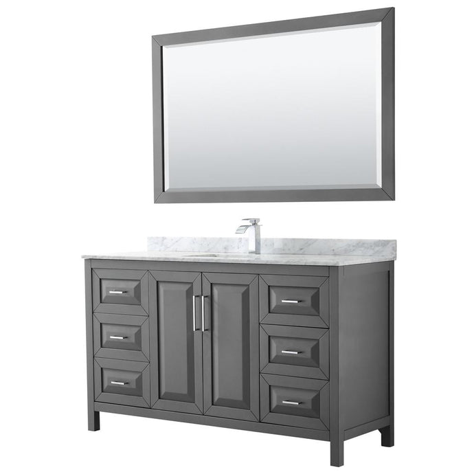 Wyndham Collection Vanity Wyndham Collection WCV252560SKGCMUNSM58 Daria 60 Inch Single Bathroom Vanity in Dark Gray, White Carrara Marble Countertop, Undermount Square Sink, and 58 Inch Mirror