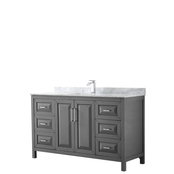 Wyndham Collection Vanity Wyndham Collection WCV252560SKGCMUNSMXX Daria 60 Inch Single Bathroom Vanity in Dark Gray, White Carrara Marble Countertop, Undermount Square Sink, and No Mirror