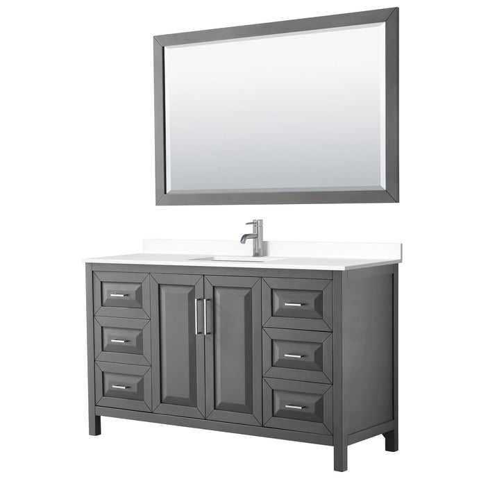 Wyndham Collection Vanity Wyndham Collection WCV252560SKGWCUNSM58 Daria 60 Inch Single Bathroom Vanity in Dark Gray, White Cultured Marble Countertop, Undermount Square Sink, 58 Inch Mirror